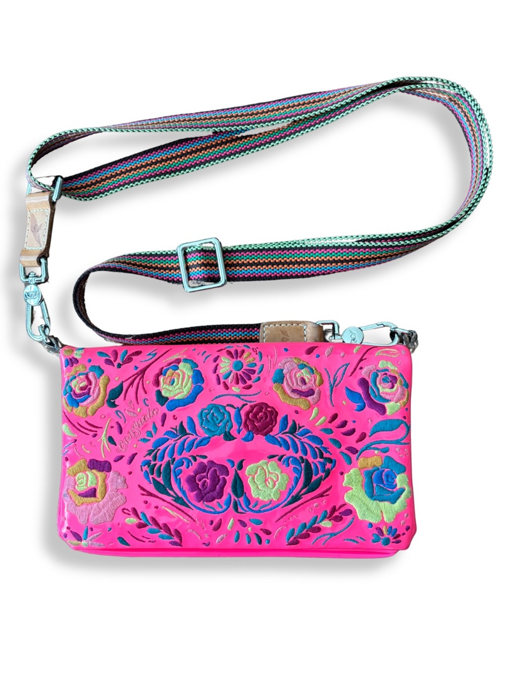 Consuela XO Midtown Crossbody Hot Pink Embroidered Floral Bag